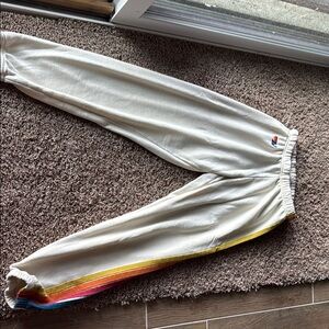 Aviator Nation Cream Joggers with Multicolor Stripe